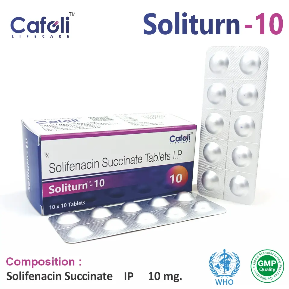 Solifenacin (10mg) Tablet at the best price in PCD Pharma Franchise for Anticholinergic, Overactive Bladder Treatment.